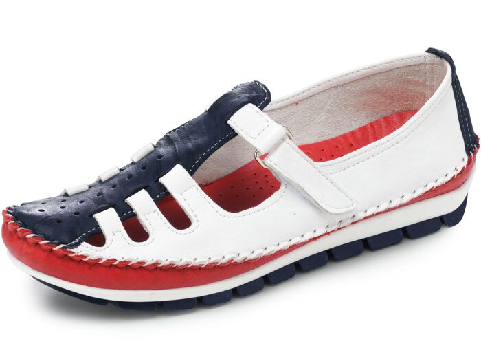 Gemini, klassische Damen-Slipper, Weite G, mit herausnehmbarem Fu&szlig;bett WEISS-MARINE-ROT