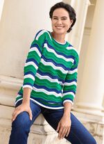 Pullover mit Wellen-Ringeldessin GRÜN-ROYALBLAU-WEISS