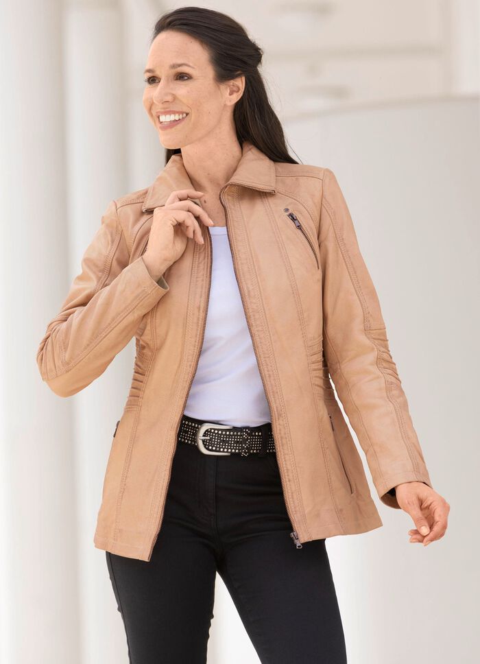 Lederkurzjacke mit Steh-Umlegekragen 