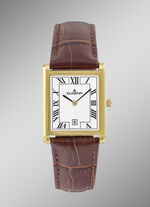 Dugena-Quartz-Herrenuhr mit Edelstahlgehäuse und Lederband 