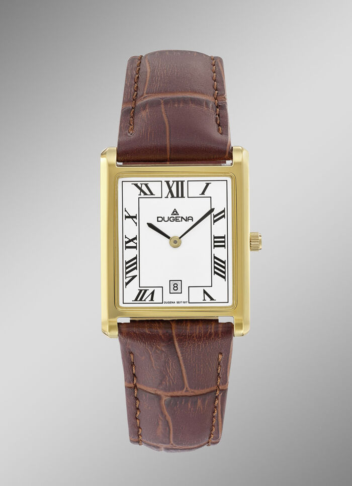 Dugena-Quartz-Herrenuhr mit Edelstahlgehäuse und Lederband 