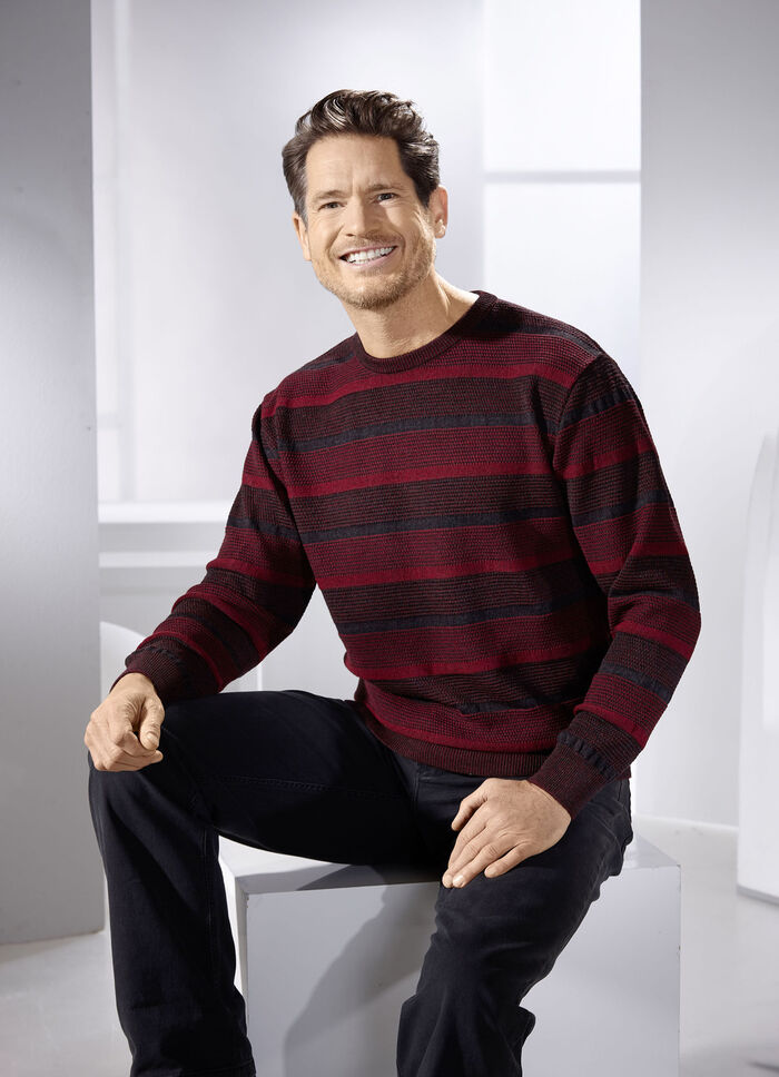 Rundhalspullover mit Strukturdessin in 2 Farben BORDEAUX-ANTHRAZIT