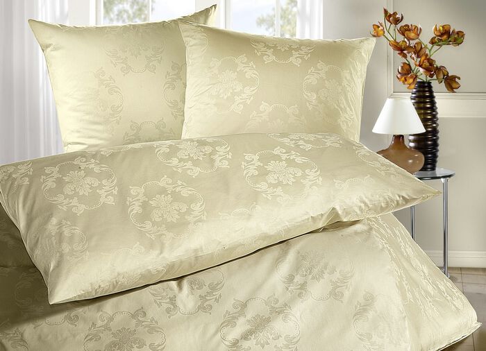 Mako-Brokat-Damast Bettw&auml;sche-Garnitur CHAMPAGNER