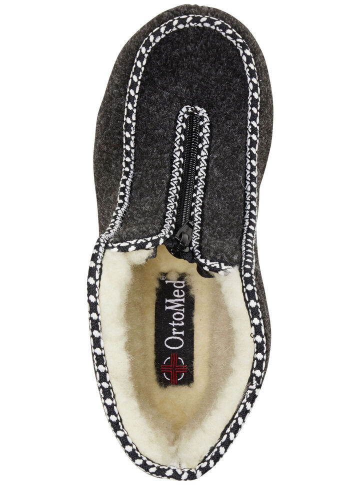 Warme Damen-Hausschuhe, Weite H, mit Reißverschluss ANTHRAZIT