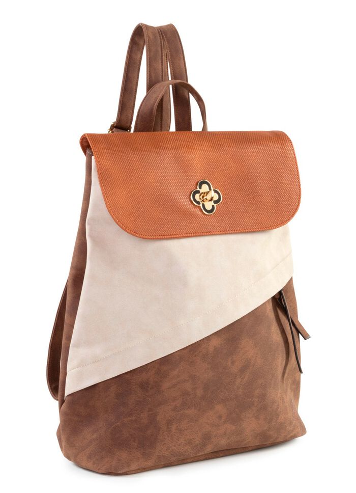 Rucksack mit &Uuml;berschlag und Drehschloss BRAUN-BEIGE