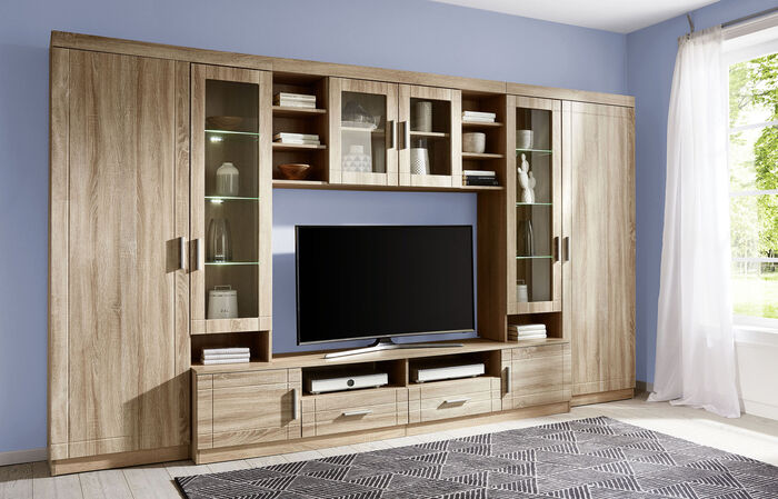 Wohnwand mit LED-Glasbodenbeleuchtung EICHE SONOMA