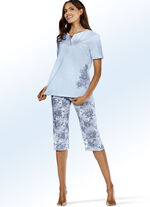 Zweierpack Schlafanzüge mit platziertem Druck und wadenlanger Hose HELLBLAU/ROSA