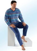 Schlafanzug mit V-Ausschnitt, garngef&auml;rbtem Ringeldessin / nachhaltiger Baumwollanbau 