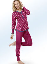 Schlafanzug, Langarm mit Knopfleiste und B&uuml;ndchen HIMBEER-BUNT