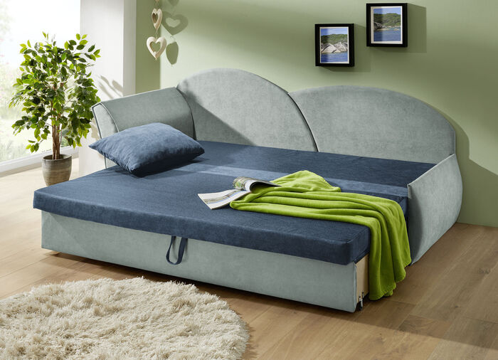 Schlafsofa mit Bettkasten und 1 Dekokissen GRÜN-MINT