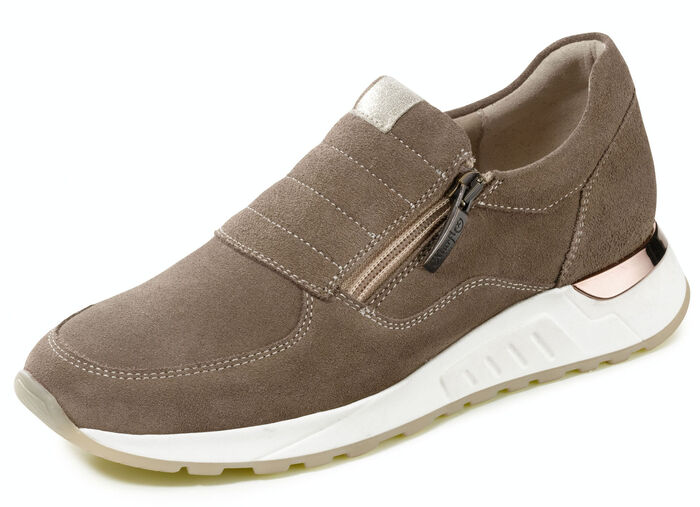 Slipper aus weichem Velourleder TAUPE