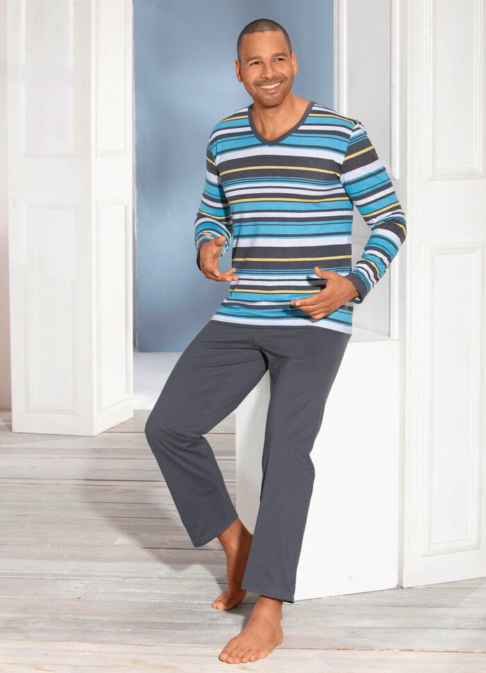 Schlafanzug mit V-Ausschnitt und Ringeldessin 