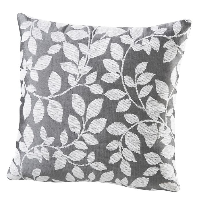 Kissenbezug mit h&uuml;bschem Bl&auml;ttermotiv GRAU-WEISS