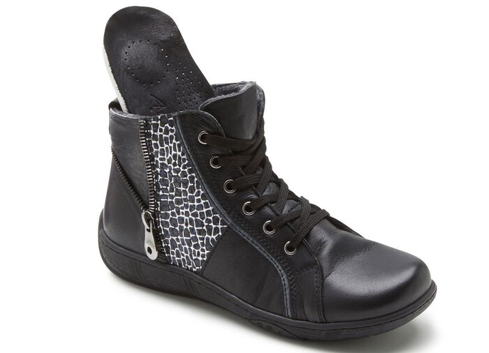 Andrea Conti Schn&uuml;r-Bootie mit reptilgepr&auml;gtem Einsatz und Zier-Rei&szlig;verschluss SCHWARZ