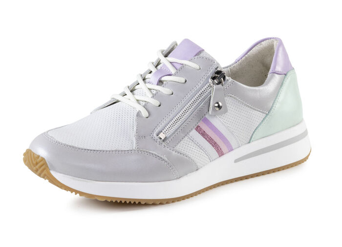 Waldl&auml;ufer Schn&uuml;rschuh mit zart schimmerndem Nappaleder mit Textil-Besatz SILBERGRAU-MULTICOLOR