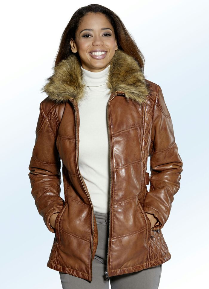 Lederjacke mit modischer Rautensteppung ANTIK COGNAC