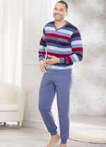 Zweierpack Schlafanzüge mit V-Ausschnitt und aufgesetzter Brusttasche in Ringeldessin 