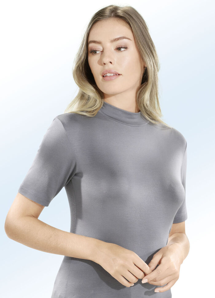 Zweierpack Shirts mit Stehkragen und kurzen &Auml;rmeln 1X GRAFIT, 1X JEANSBLAU