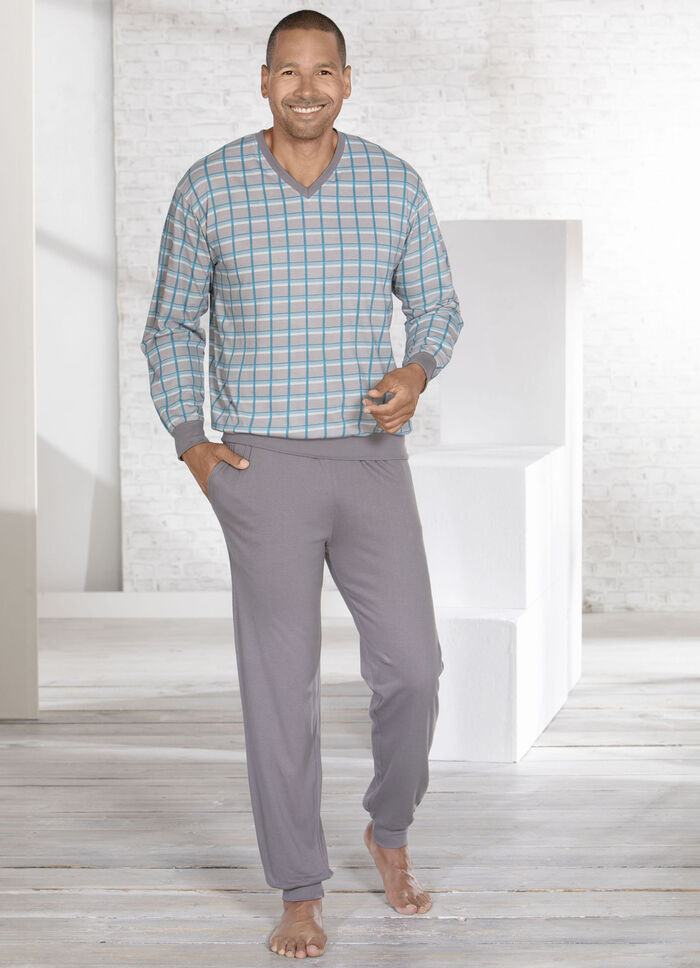 Schlafanzug mit V-Ausschnitt und Bündchenabschlüssen 