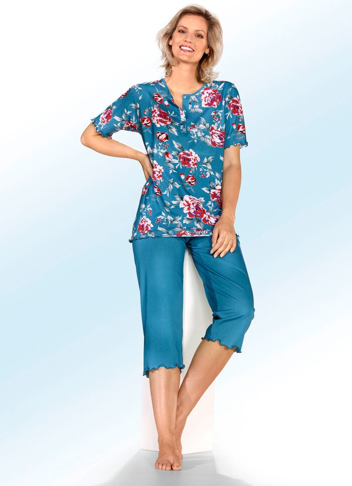 Zweierpack Schlafanz&uuml;ge mit gebogten Abschl&uuml;ssen und Knopfleiste 