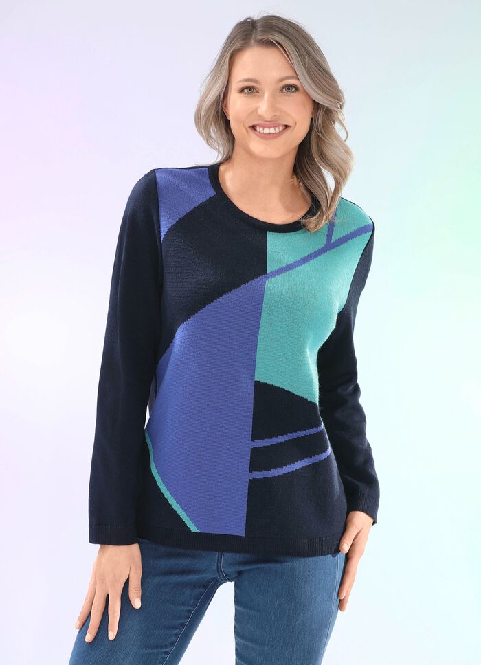 Pullover mit Jacquard-Dessin MARINE-ROYALBLAU-JADEGR&Uuml;N
