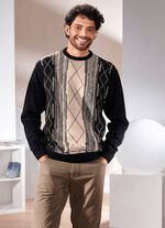 Rundhalspullover mit Jacquarddessin SCHWARZ-BEIGE