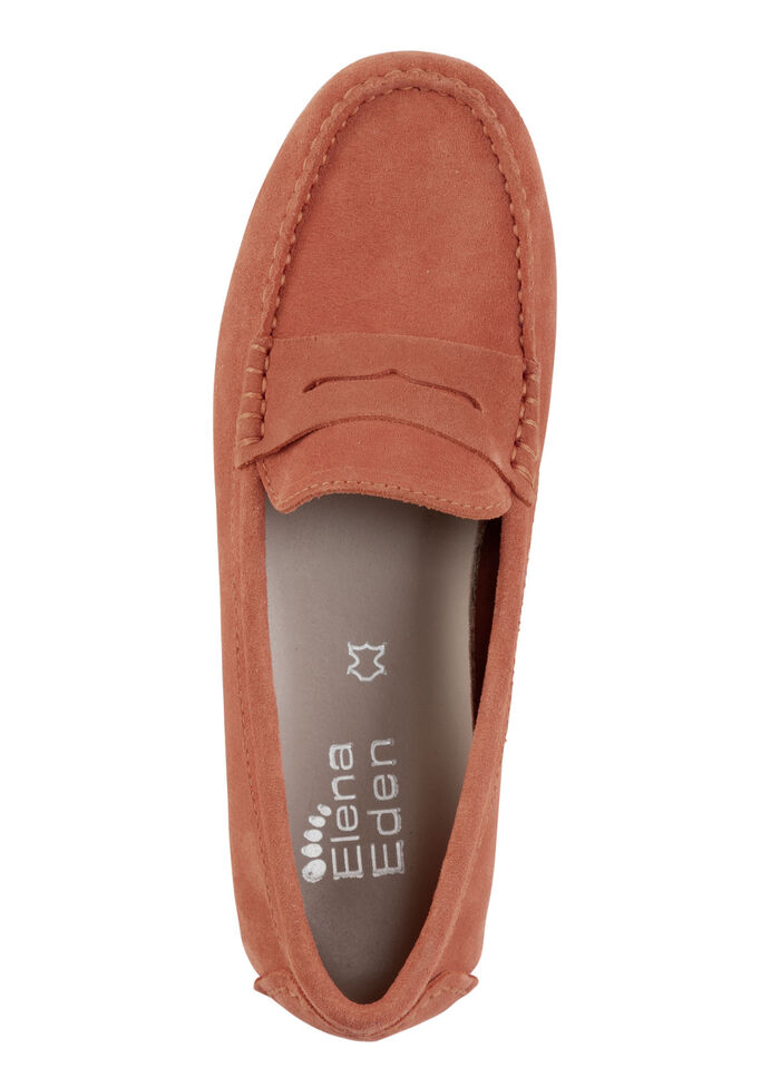ELENA EDEN Mokassin-Slipper aus geschmeidigem Rind-Veloursleder ORANGE