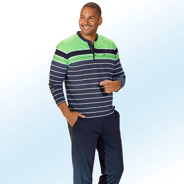 Hajo Klima Komfort Schlafanzug mit Knopfleiste, garngef&auml;rbtem Ringeldessin 