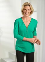 Shirt mit Rei&szlig;verschluss am V-Ausschnitt GR&Uuml;N