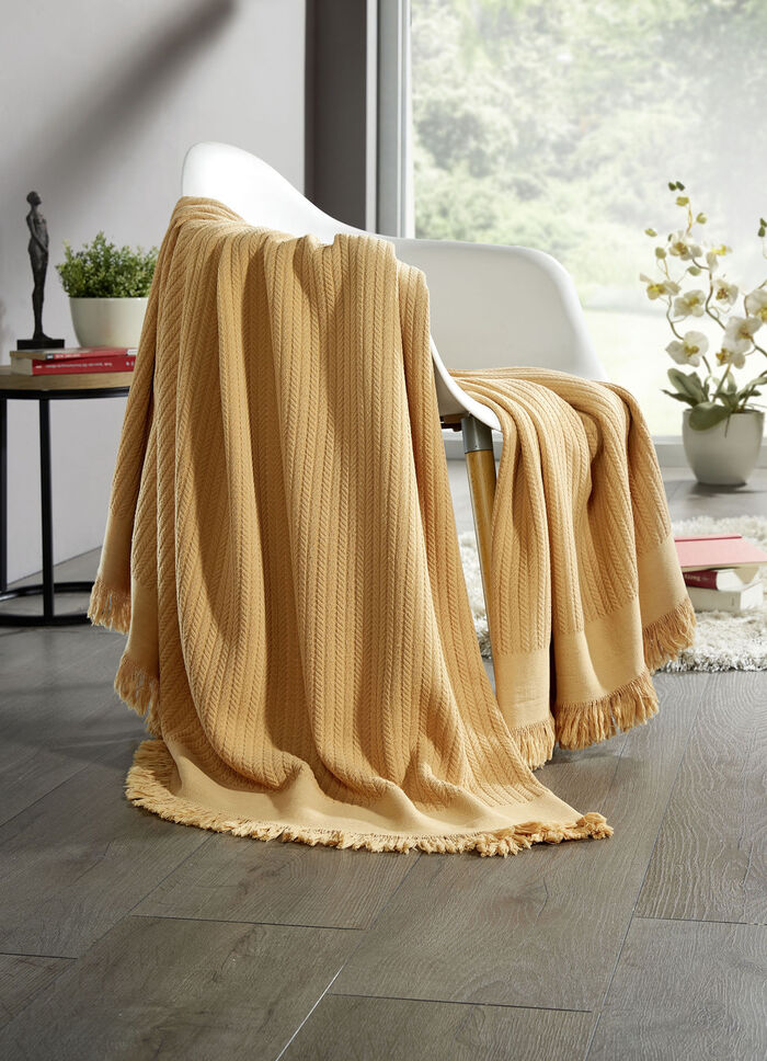 Wohndecke und Kissenbezug in toller Strickoptik GOLD