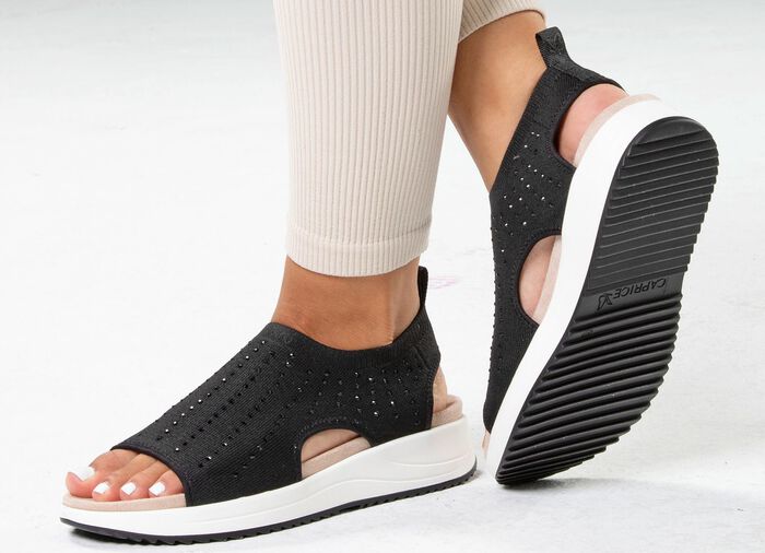 Caprice Sandale mit schwarzen Glitzersteinchen 