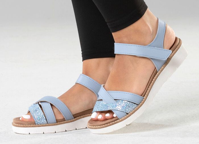 ELENA EDEN, modische Damen-Sandale, Weite H, mit herausnehmbarem Fu&szlig;bett BLEU