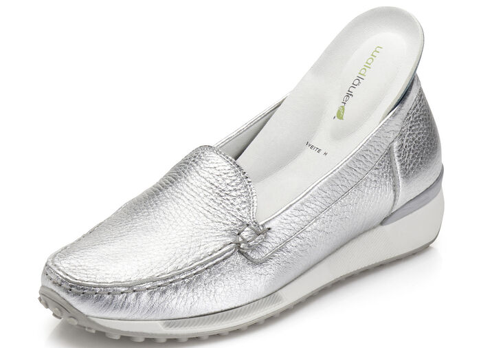 Waldl&auml;ufer, klassische Damen-Slipper, Weite H, mit herausnehmbarem Fu&szlig;bett SILBER
