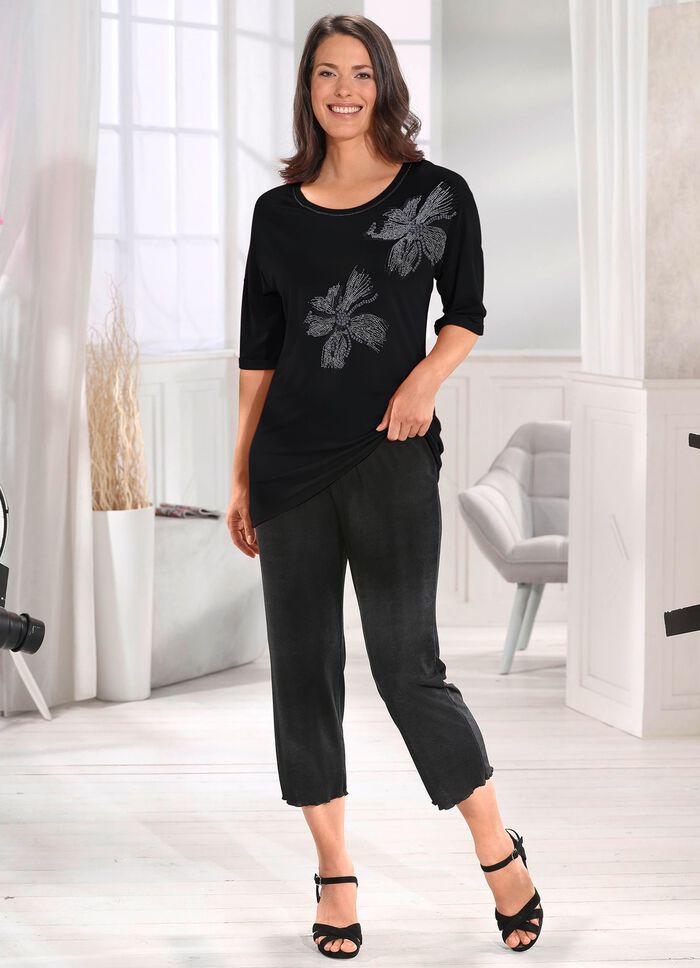 Longshirt mit silberfarbener Flatlock-Naht in 2 Farben SCHWARZ