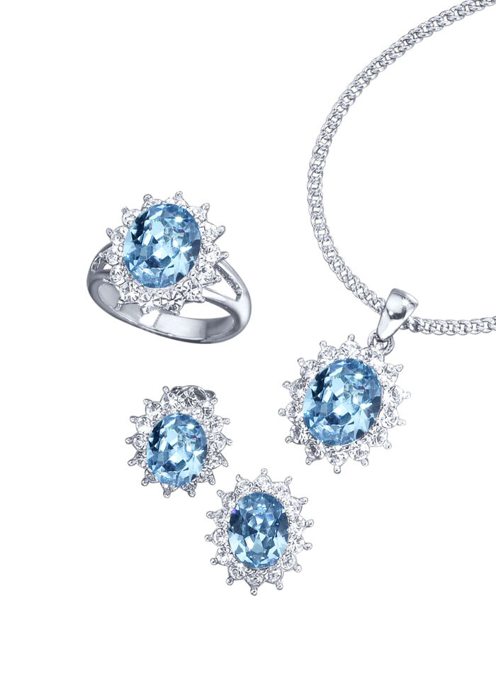 Schmuck-Set, 4-teilig mit Wei&szlig;goldauflage AQUAMARINBLAU
