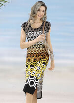 Kleid mit farbbrillantem Druckdessin und &uuml;berschnittenen &Auml;rmeln 