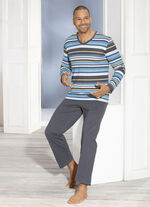 Schlafanzug mit V-Ausschnitt und Ringeldessin 