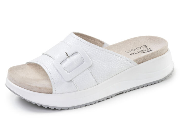 ELENA EDEN, modische Damen-Pantoletten, Weite G, mit herausnehmbarem Fu&szlig;bett WEISS