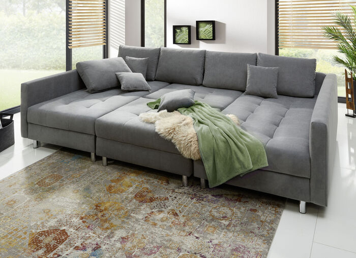 Polstermöbel mit Hocker und Kissen GRAU