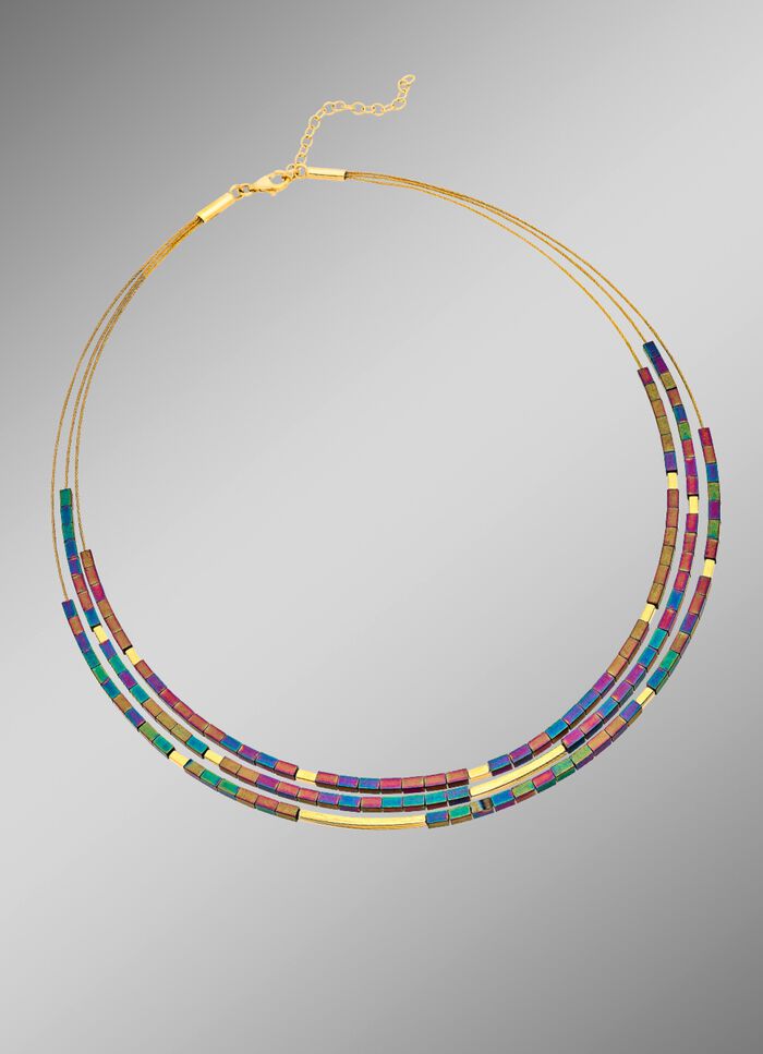 3-reihige Halskette mit echt buntem H&auml;matit 