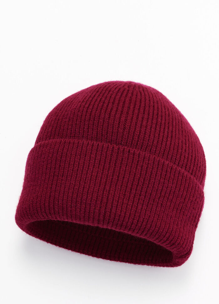 Trendige Damen-Mütze, mit breitem Umschlag BORDEAUX