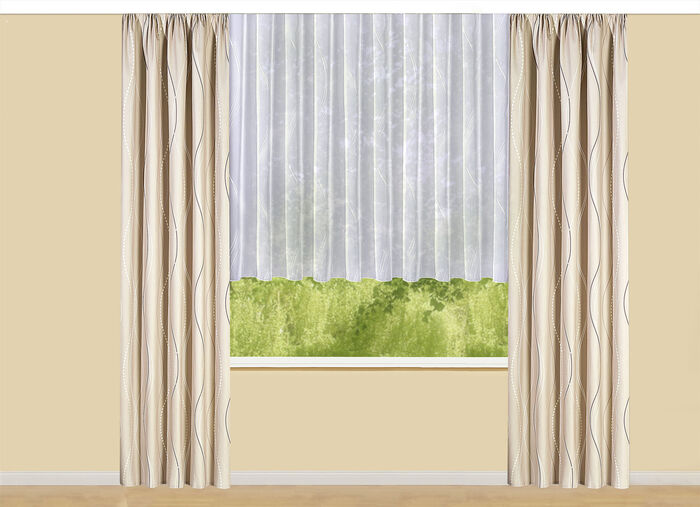 Übergardine mit Wellen-Dessin und Universalschienenband BEIGE