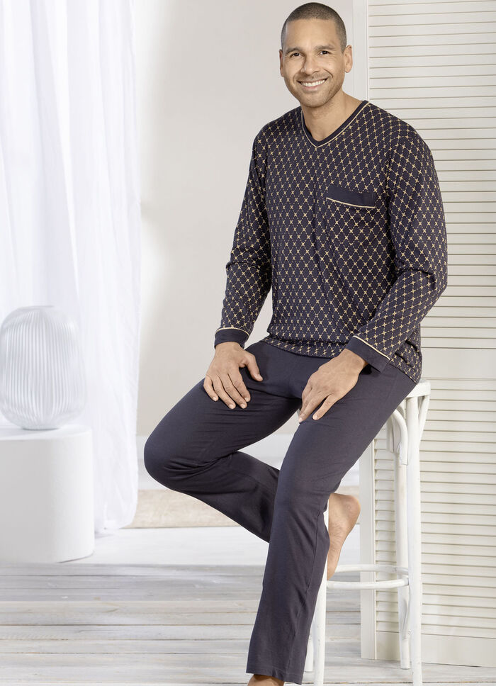 Schlafanzug mit V-Ausschnitt und offenen Abschlüssen 