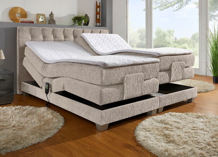 Elektrisch verstellbares Boxspringbett mit Topper BEIGE