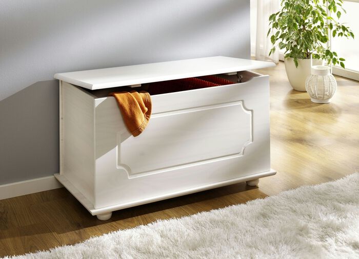 Sitztruhe aus massivem Kiefernholz WEISS