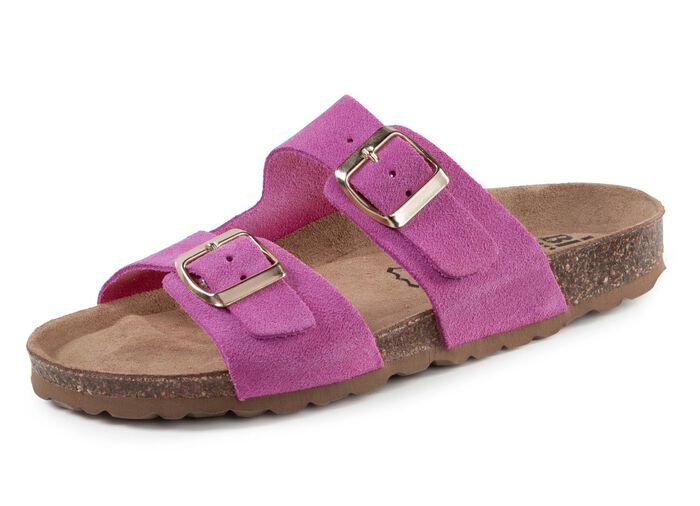 ELENA EDEN, bequeme Damen-Pantoletten, Weite H, aus Leder PINK