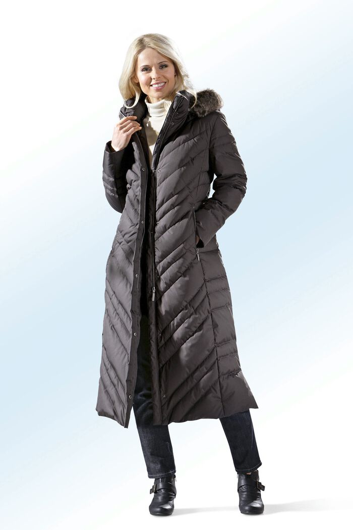 Daunenmantel in 2 Farben mit extravagantem Stepp DUNKELBRAUN