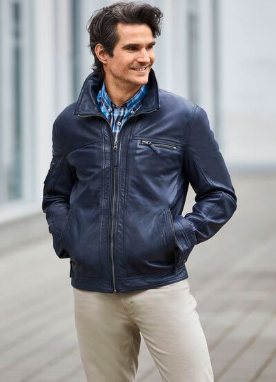 Lederkurzjacke mit verstellbarem &Auml;rmelbund 