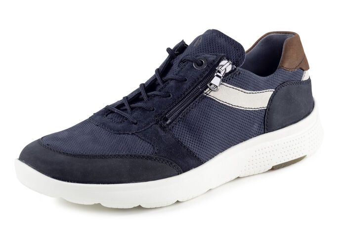 Waldl&auml;ufer Schn&uuml;rschuh aus Nubukleder mit Veloursleder-Bes&auml;tzen DUNKELBLAU-ECRU-BRAUN