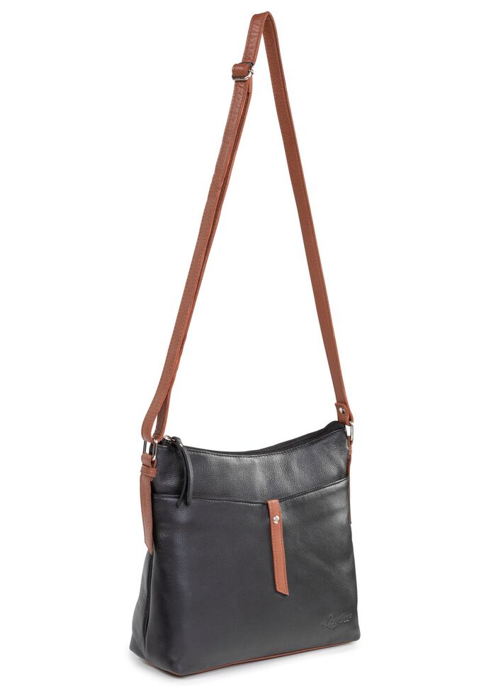 Laurina, Tasche, Damen, mit verstellbarem Umh&auml;ngeriemen SCHWARZ-COGNAC